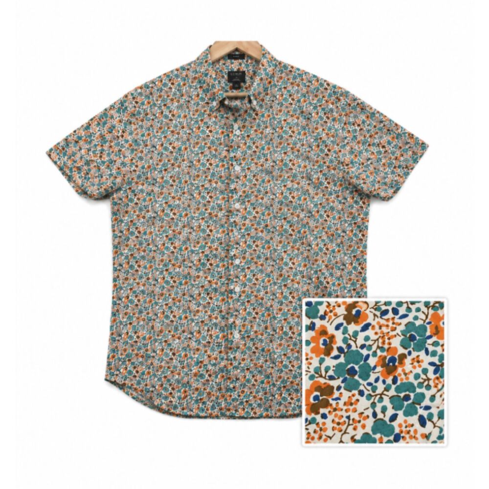 J. Crew Mens L Slim Fit Flex Washed Floral Short Sleeve Button Up Shirt